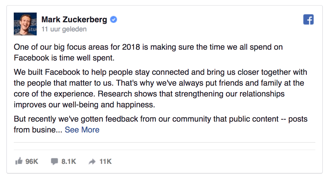 Update Facebook Nieuwsoverzicht - verklaring Mark Zuckerberg